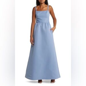 Amsale Light Blue Square Neck Maxi Dress